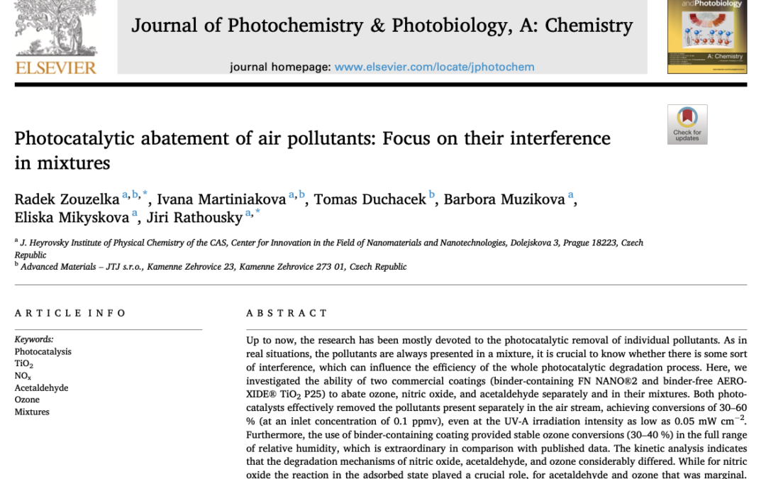 Air Cleaning of Mixture of Pollutants and Emission – NEW SCIENTIFIC ARTICLE: Photocatalytic abatement of air pollutants: Focus on their interference in mixtures