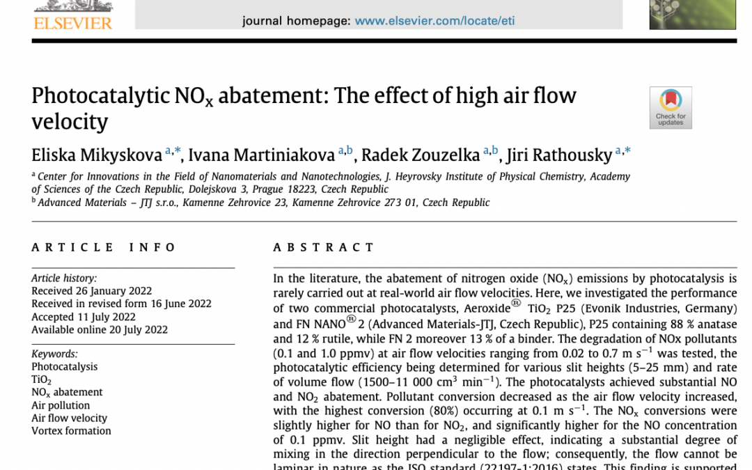 Photocatalytic Coatings Remove Air Pollution Even in Rough Conditions – NEW SCIENTIFIC ARTICLE: Photocatalytic NOx abatement: The effect of high air flow velocity